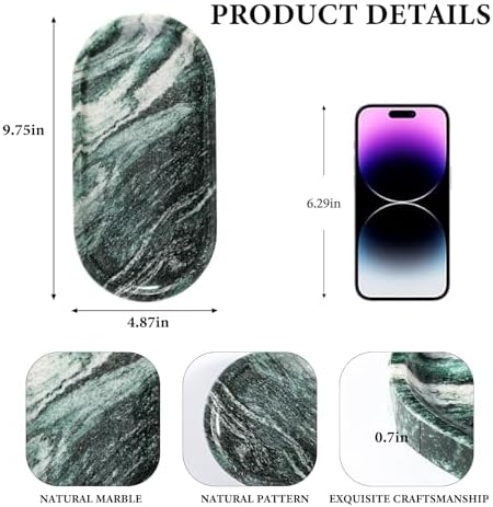 Koville Green Marble Tray for Bathroom Countertop, 10"x5" Natural Marble Vanity Tray Perfume Trays for Dresser, Stone Jewelry Dish Candle Holder for Home Decor, Stone Catchall Trays