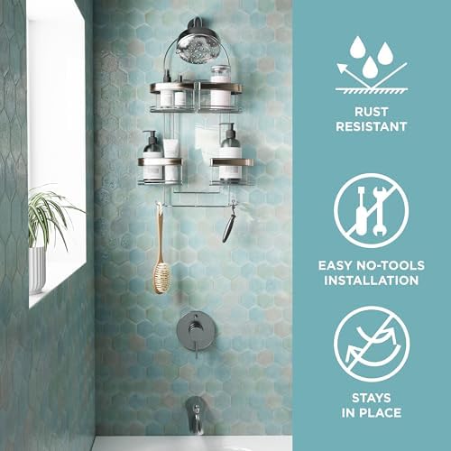 Zenna Home Expanding Shower Caddy, Rust-Resistant, Chrome with Brushed Accents