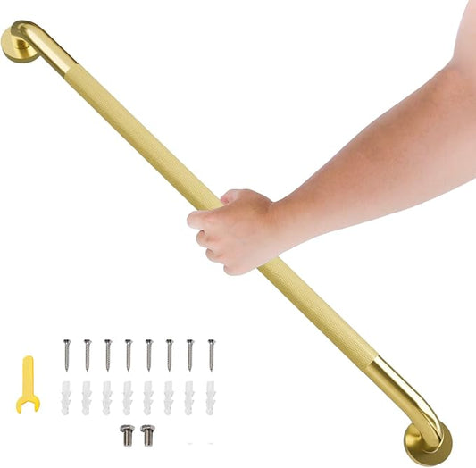 Shower Grab Bar, 36 Inch Bathroom Grab Bar Handle with Anti-Slip Knurled Grip, Stainless Steel Bath Balance Bar, 1.25" Diameter Bath Safety Bar Support for Seniors Elderly Pregnant, Brushed Gold