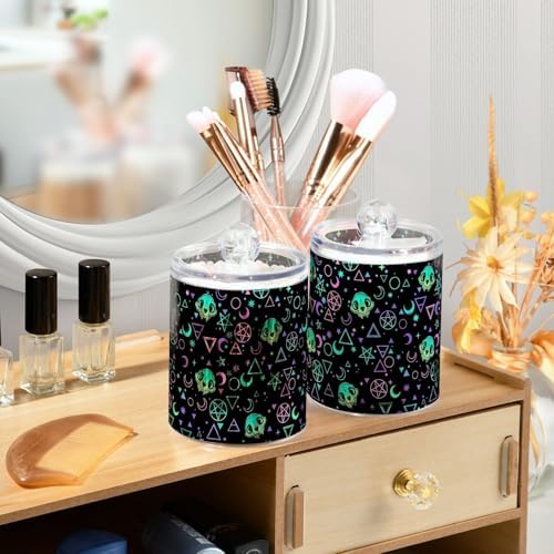 MNSRUU 4 Pack Qtip Holder Organizer Dispenser Magic Skulls Bathroom Containers Bathroom Vanity Storage Canister Apothecary Jars for Cotton Swabs/Pads/Floss
