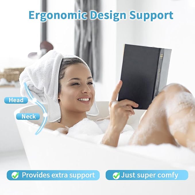 Luxury Bath Pillow, Slip-Resistant Neck & Back Support | 2 Strong Suction Cups Hold the Pillow Firmly in Place on Any Tub, Jacuzzi, or Spa Surface, Relaxing Spa Essentials