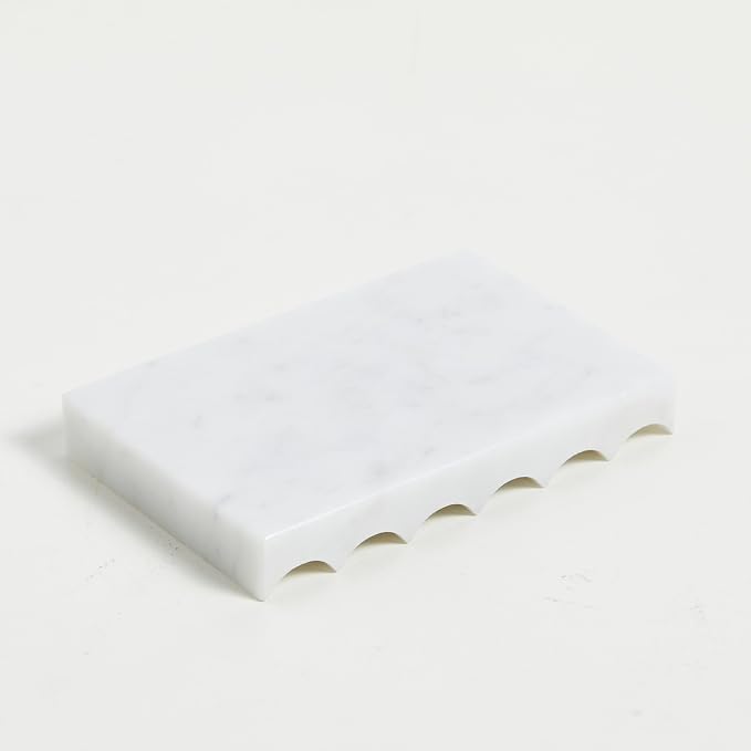 Luxurious Marble Soap Dish Jewelry Ring Tray - Rectangle Stone Soap Tray & Saver for Shower – Self Draining Soap Holder for Bathroom, Kitchen,Carrara White