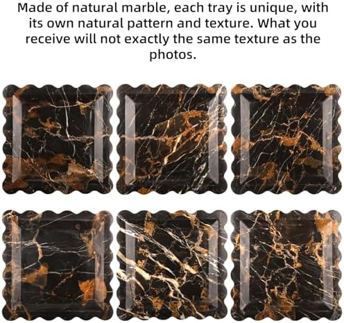 Square Marble Decorative Tray, Black Gold, 8 * 8