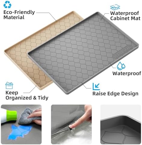 Winisok Waterproof Under Sink Mat 28" x 22", Silicone Mat, Beige
