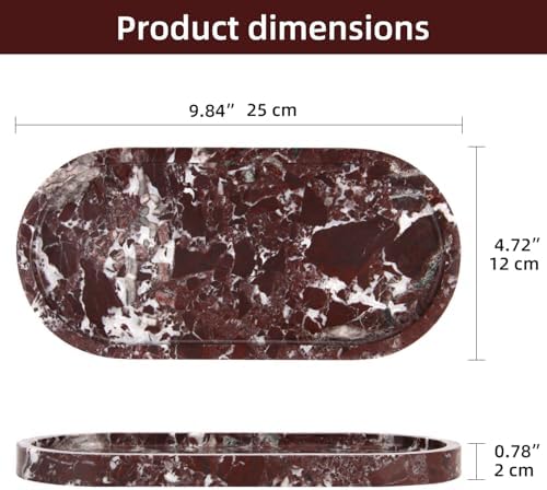 Natural Marble Tray Oval, Rosso Lepanto, 10 x 5 x 0.6