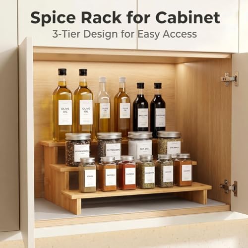 3-Tier stepped Spice Rack Organizer for Cabinets,Countertop & Pantries