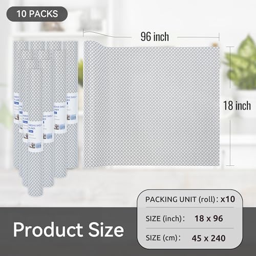 FIFTY FEET 18"x96" Non-Adhesive Shelf Liner for Kitchen Cabinets and Drawers, Washable Non-Slip PVC Cabinet Liner (Black Circle)(10 Roll)