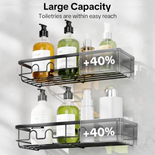Adhesive Shower Caddy, Large Capacity Shower Racks for Inside Shower, No Drill Bathroom Shower Organizer and Storage, 4 Pack Black Bathroom Shelves, Home Decor Rv Accessories, Apartment