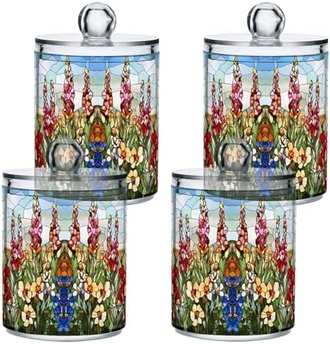 MNSRUU 2 Pack Qtip Holder Organizer Dispenser Art Flowers Bathroom Storage Canister Cotton Ball Holder Bathroom Containers for Cotton Swabs/Pads/Floss