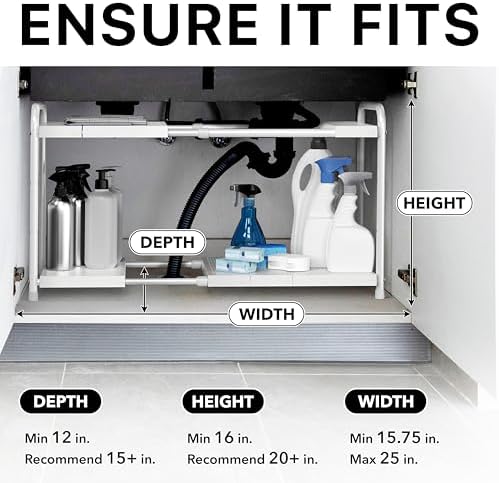 Simple Houseware Under Sink 2-Tier Heavy Duty Expandable Organizer, White