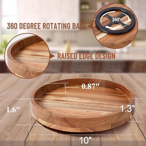 10" Acacia Wood Lazy Susan Organizer for Cabinet,Lazy Susan for Countertop