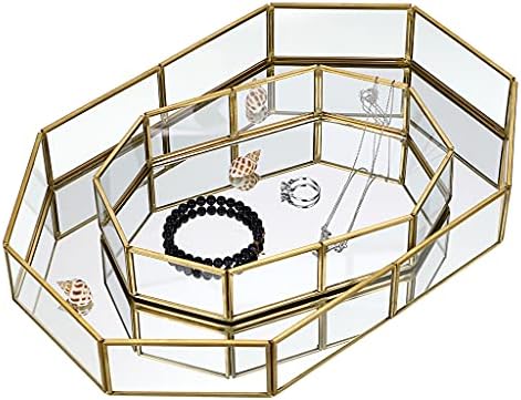 Hipiwe Gold Perfume Tray - Glass Mirrored Makeup Tray, Large 12.4"x 8.2"