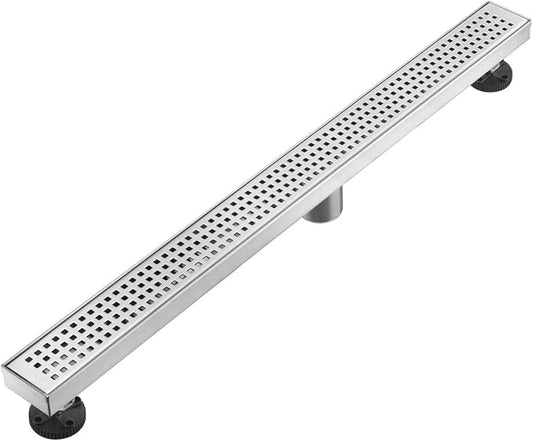 AVSIILE Linear Shower Floor Drain, Brushed Nickel 42 Inch 304 Stainless Steel Bathroom Drains Kit, Long Rectangular Shower Trench Drain with Square Pattern Drain Cover & Hair Catcher