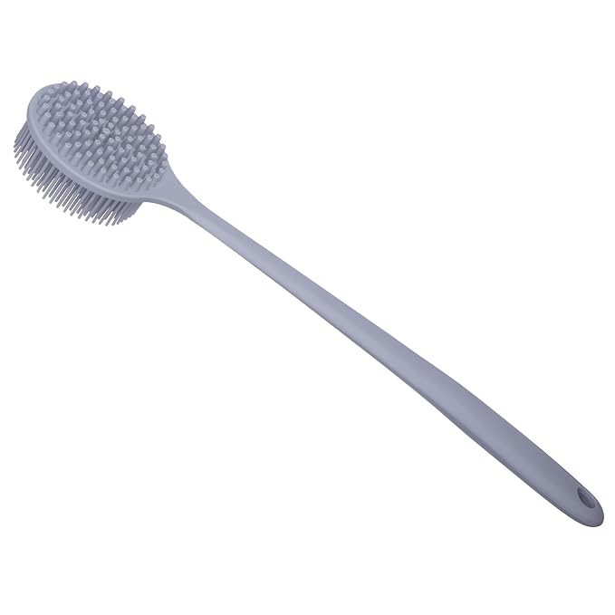 DNC Silicone Back Scrubber for Shower Bath Body Brush with Long Handle (Gray)