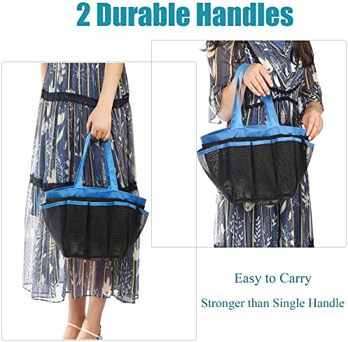 Mesh Shower Caddy Basket, 8 Large Pockets Quick Dry Shower Tote Bag, Portable Bathroom Caddy for College Dorm, Blue