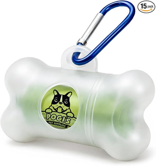 Pogi's Dog Poop Bag Holder & Dispenser, Unscented, Carabiner (15 Bags) | Fits standard refill rolls, clips to any leash, lightweight for daily walks