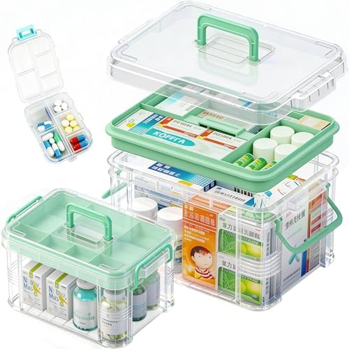 2-Pack Clear Medicine Storage Box Set with Pill Organizer