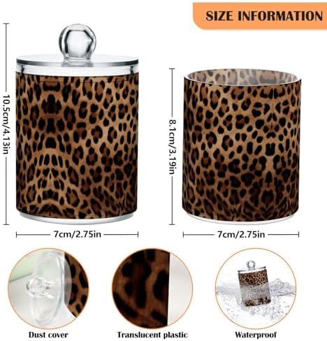 Leopard Print Apothecary Jar with Lid, 10oz Clear Plastic Storage Jar for Bathroom, Qtip Holder Organizer for Cotton Balls, Swabs, Pads, 2 Pack