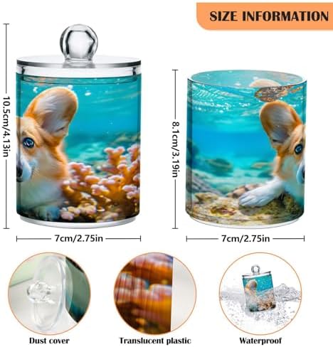 2 Pack Qtip Holder Organizer Dispenser Corgi Dog Underwater Bathroom Storage Canister Cotton Ball Holder Container for Cotton Pads/Swabs/Floss