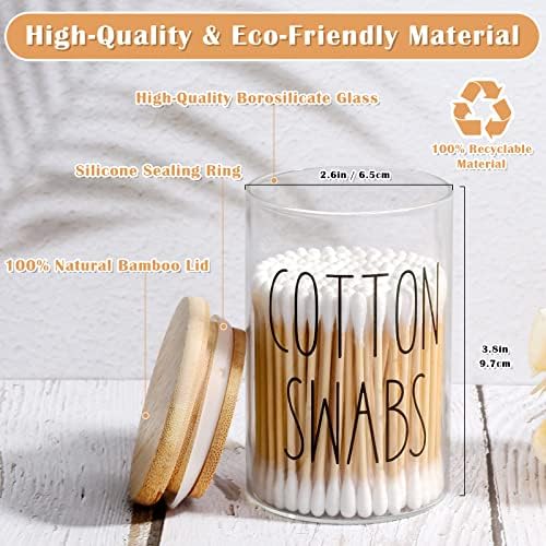 ROADPLUM Qtip Holder Bathroom Set, 4 Pack 10 oz Glass Bathroom Jars with Lid, Glass Organizers/Canisters/Apothecary Jars for Q-tip, Cotton Ball, Floss Pick and Makeup Storage