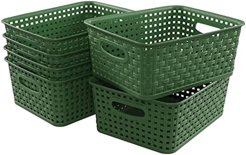 Plastic Kitchen Basket, Woven Storage Baskets, 6 Packs Deep Green