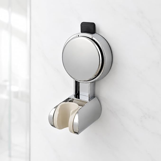 Suction Shower Head Holder, No Drill Handheld Shower Holder Wall Mount Adjustable Shower Wand Bracket with Vacuum Suction Cup Chrome, Removable Shower Head Holder for Smooth Wall