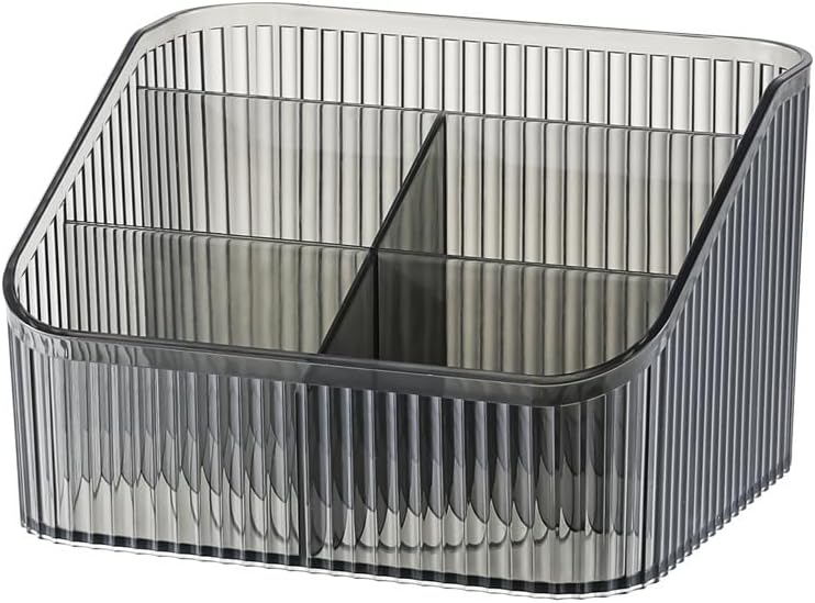 Makeup Organizer Cosmetics Storage Box, Large Capacity Make Up Brush Holder Organizer Vanity Accessories, Bathroom Countertops, Desk Storage Container, Cosmetic Display cases(Gray-L)