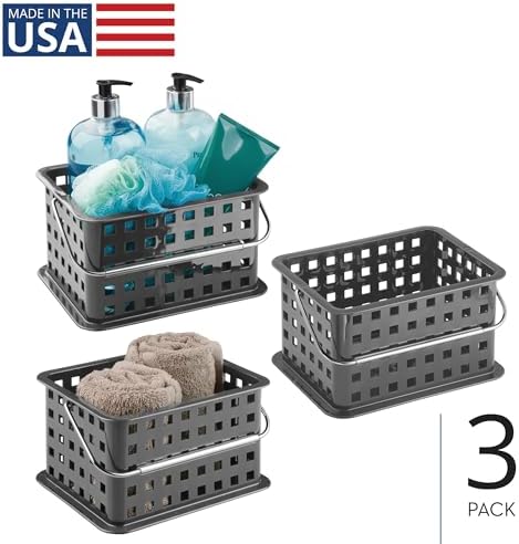 iDesign Stackable Shower Basket with Handle, Gray, Set of 3
