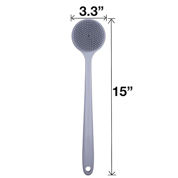 DNC Silicone Back Scrubber for Shower Bath Body Brush with Long Handle (Gray)