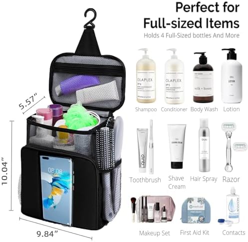 Dorm Room Essentials for Guys Girls,Quick Dry Mesh Shower Caddy Portable,Large Capacity black Shower Bag,Hanging Travel Toiletry Bag for Bathroom,Gym,Camping,Swimming,Travel,College Student Essentials