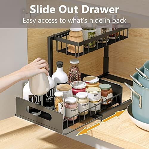 Ceetug Slide Out Under Sink Organizers and Storage, Black, 2 Pack