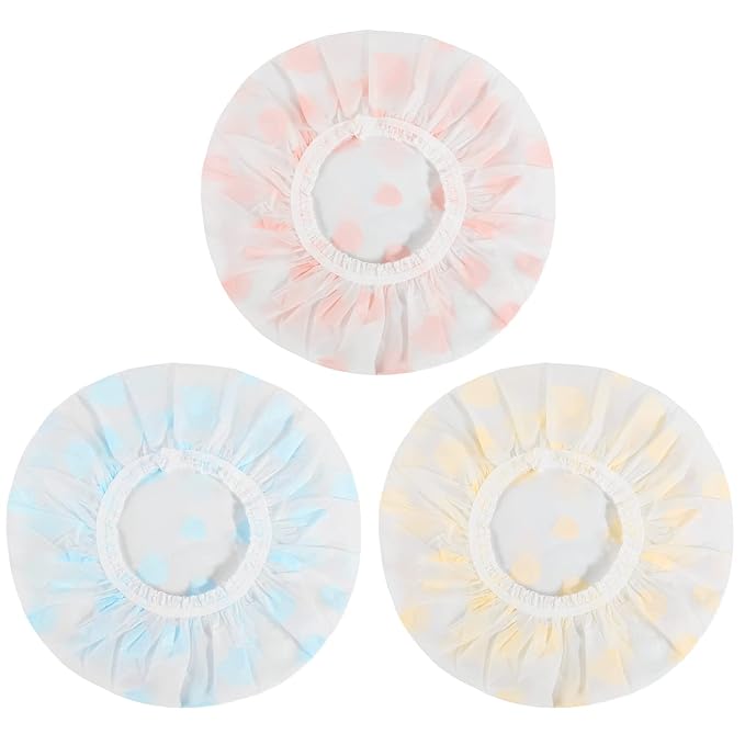 Waterproof Shower Caps, 3 Pcs Plastic Reusable Shower Caps Elastic Band Bath Caps for Women Ladies Spa Salon | Reusable Waterproof, Foldable For Travel, for Shower, Makeup, Cooking, Hair Care