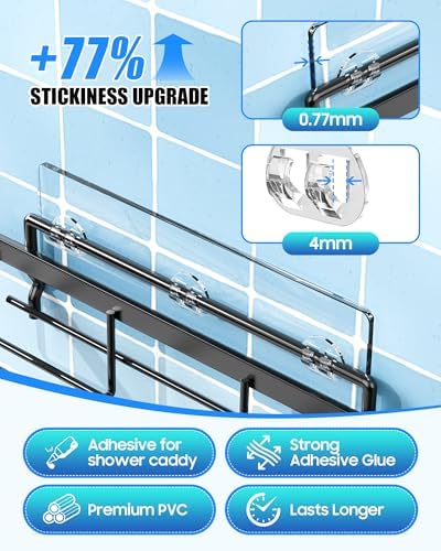 9 Pack Shower Caddy Adhesive Replacement, Strong Waterproof Transparent Adhesive Strips, No Drilling Shower Shelf Adhesive Hooks for Bathroom Shelves, Corner Basket, Soap Holder & Kitchen Racks