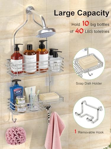 SMARTAKE Hanging Shower Head Caddy, Shower Shelf Organizer, Silver