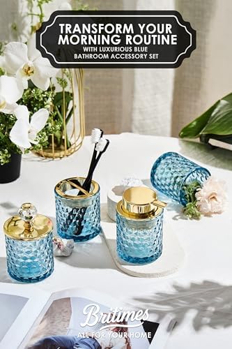 Britimes Bathroom Accessories Set of 4, Blue Glass Complete