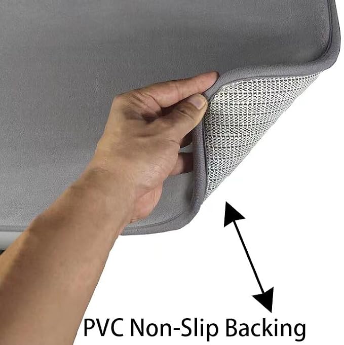 Madeals Velvet Toilet Lid Cover and Tank Lid Cover with Toilet Mat Memory Foam 3 Piece Toilet U Shaped Mat Set Grey