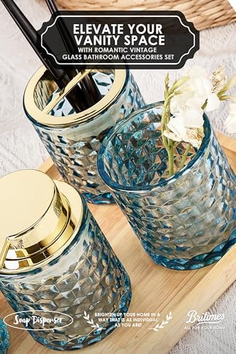 Britimes Bathroom Accessories Set of 4, Blue Glass Complete