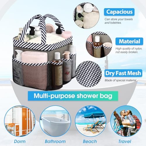 Mesh Shower Caddy Portable - 9 Pockets for College Dorm Room Essential