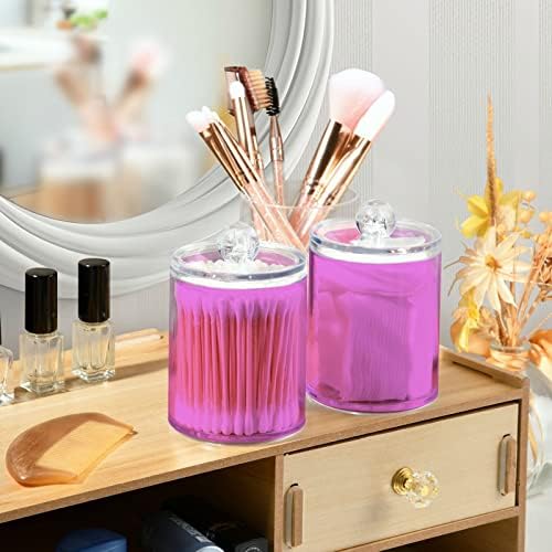 SHJI Orchid Qtip Holder Organizer Dispenser Cotton Swabs Cans Plastic Jars with Lid Set 2 Pack Bathroom Storage Canister for Cotton Ball Floss Cotton Pads
