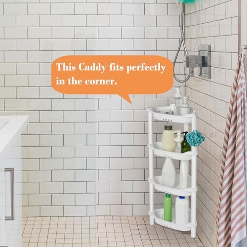 ELYKEN Corner Shower Caddy Standing, 4 Tier Plastic Shower Organizer, White