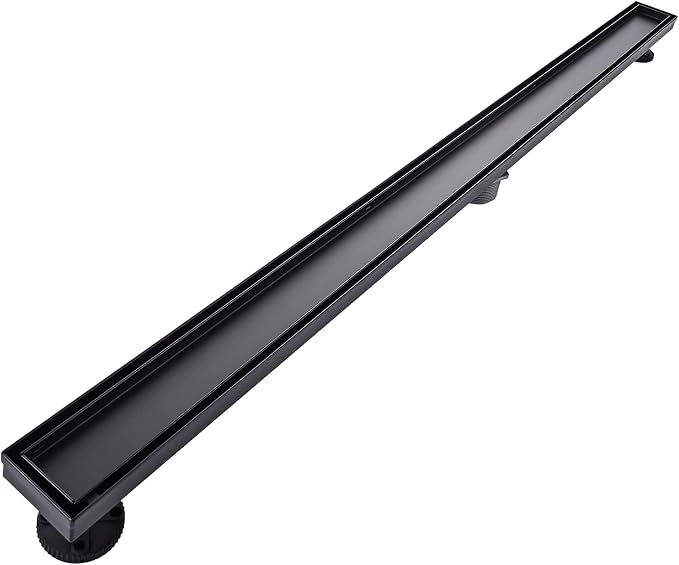 AVSIILE Linear Shower Floor Drain, Black 48 Inch 304 Stainless Steel Bathroom Drains Kit, Rectangular Shower Trench Drain with Reversable Tile-in Pattern Drain Cover & Hair Catcher