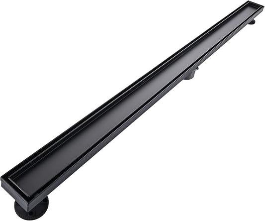 AVSIILE Linear Shower Floor Drain, Black 48 Inch 304 Stainless Steel Bathroom Drains Kit, Rectangular Shower Trench Drain with Reversable Tile-in Pattern Drain Cover & Hair Catcher