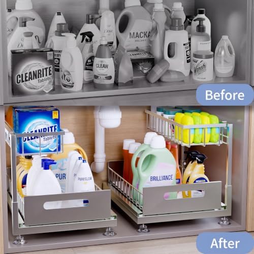 Saydear 2-Pack L-Shaped Under Sink Organizer, 2-Tier Pull-out Cabinet Rack