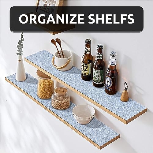 FIFTY FEET 12X600 Inch Shelf Liner with Scissor & Tape Measure for Kitchen Cabinets, PVC Drawer Liner for Dresser Non-Slip Bathroom, Non-Adhesive Cabinet Liner Washable (Pale Blue)