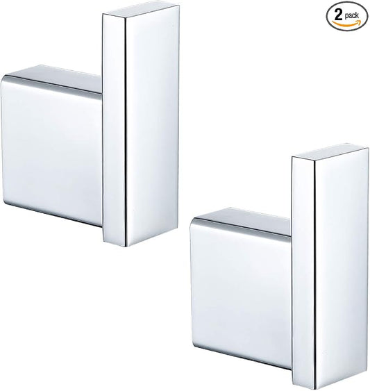 RANDOM Towel Hooks Bathroom Hardware Accessories Coat Hook 304 Stainless Steel Clothes Hook for Bath Kitchen Contemporary Hotel Style Wall Mounted 2 Pack. (Square, Chrome)