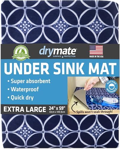 Drymate Premium XL Under Sink Mat, Waterproof Liners, 24”x59”, Indigo
