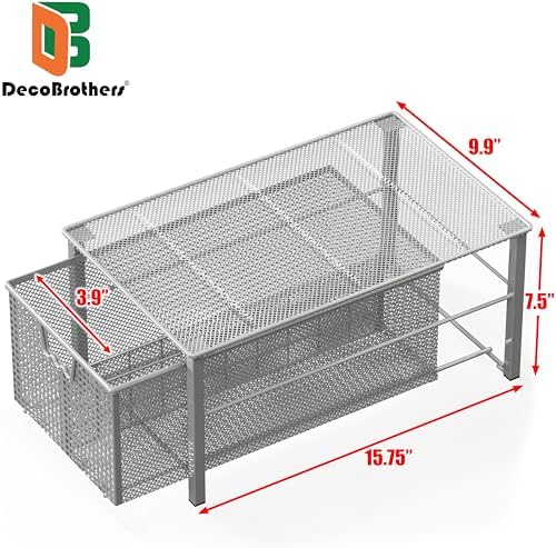 Deco Brothers Stackable Pull Out Cabinet Sliding Basket with Divider, Large