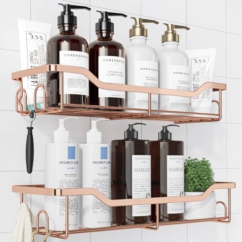 Kitsure Shower Caddy, Adhesive Shower Organizer, Large, Rose Gold