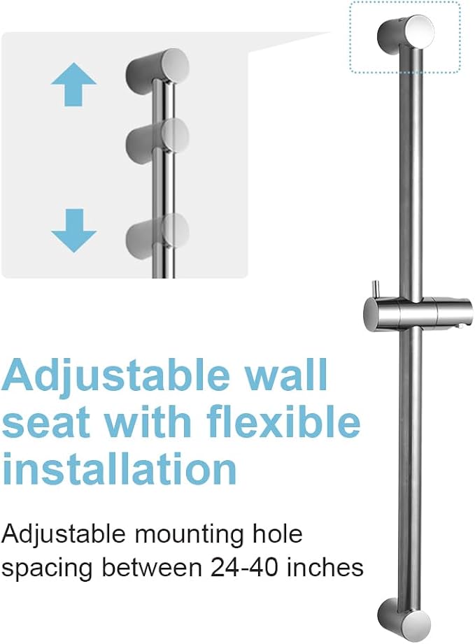OFFO Shower Slide Bar 33 in Segmental Slide Bar Adjustable Installation Distance 20-32 in with 360° Adjustable Handheld Shower Head Holder for Bathroom, Screw Wall Mounted, Chrome Finish (Pack of 2)