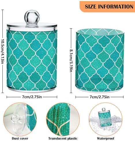 MNSRUU 2 Pack Qtip Holder Organizer Dispenser Glitter Teal Mermaid Scales Bathroom Storage Canister Cotton Ball Holder Bathroom Containers for Cotton Swabs/Pads/Floss